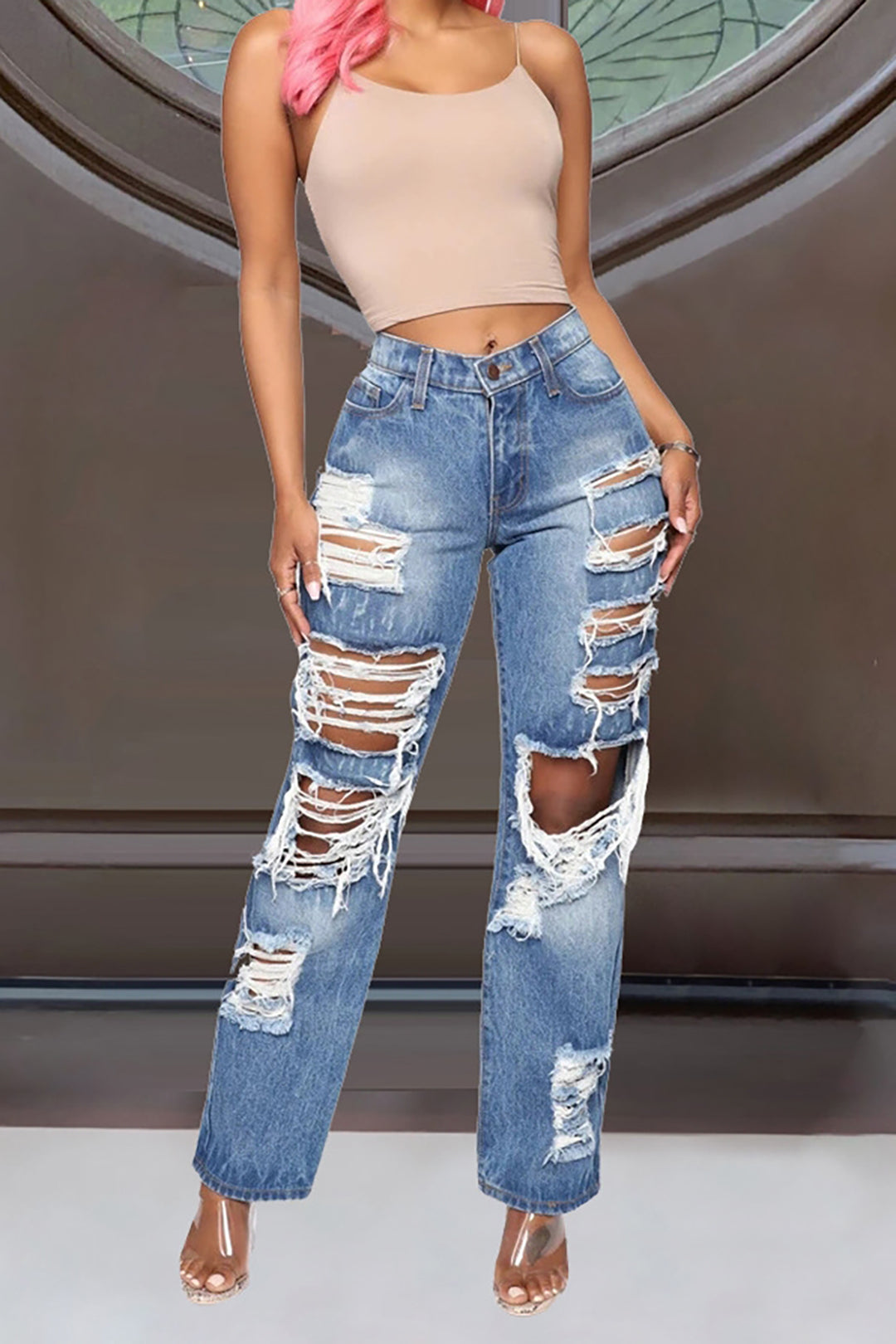 Fade Ripped Straight Leg Jeans