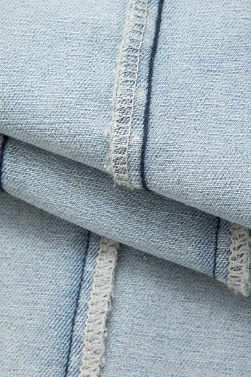 Denim Frayed Detail Straight Leg Jeans