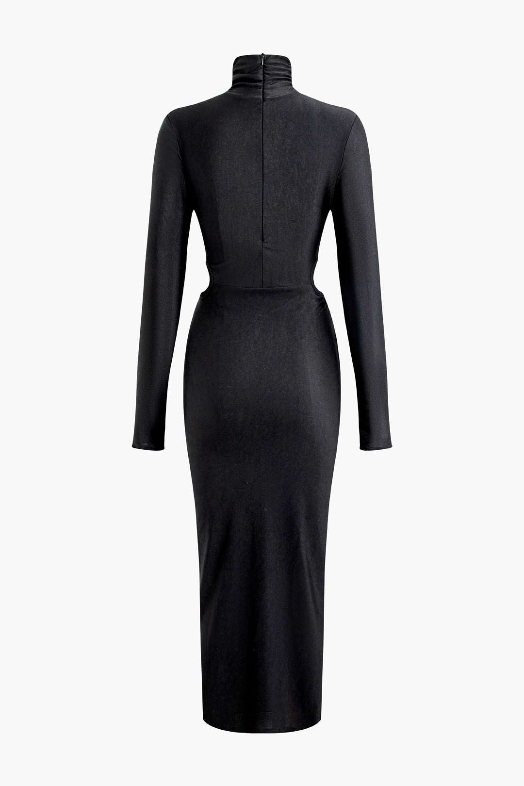 Rhinestone Twist Ruched Cut Out Turtleneck Long Sleeve Midi Dress