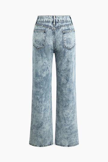 Frayed Destroyed Wide Leg Jeans