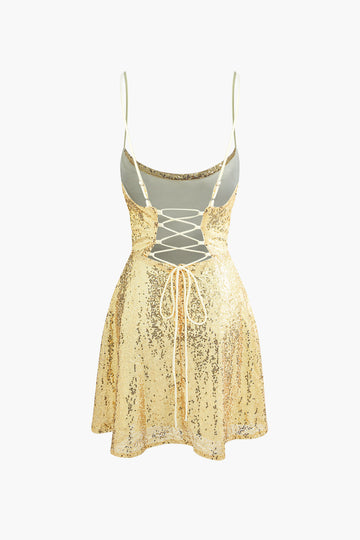 Sequin Embellished Tie Back Mini Dress