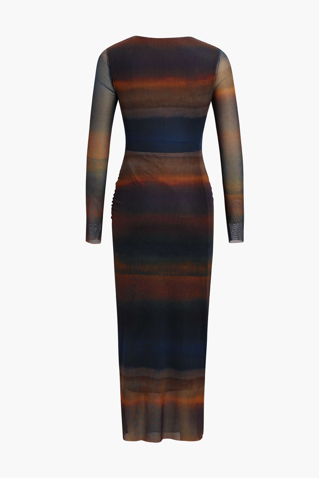 Tie Dye Ruched Detail Mesh Midi Dress