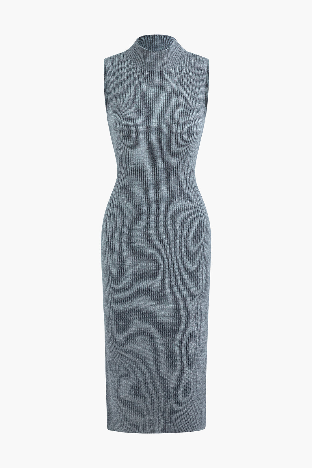 Solid Mock Neck Slit Sleeveless Sweater Dress