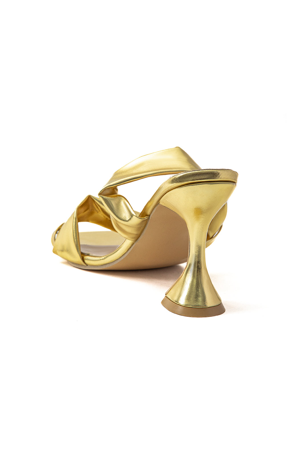 Metallic Ruched Square-toe High Heels Sandals