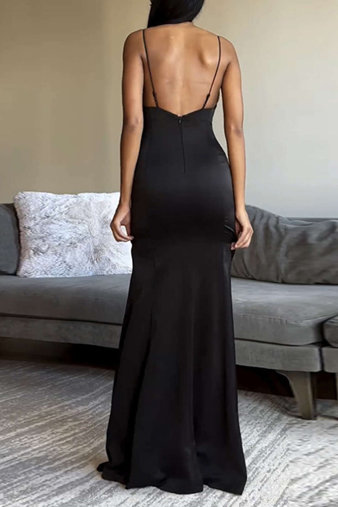 Contrast Bowtie Backless Slip Slit Maxi Dress