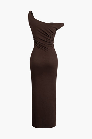 Asymmetrical Ruched Slit Maxi Dress