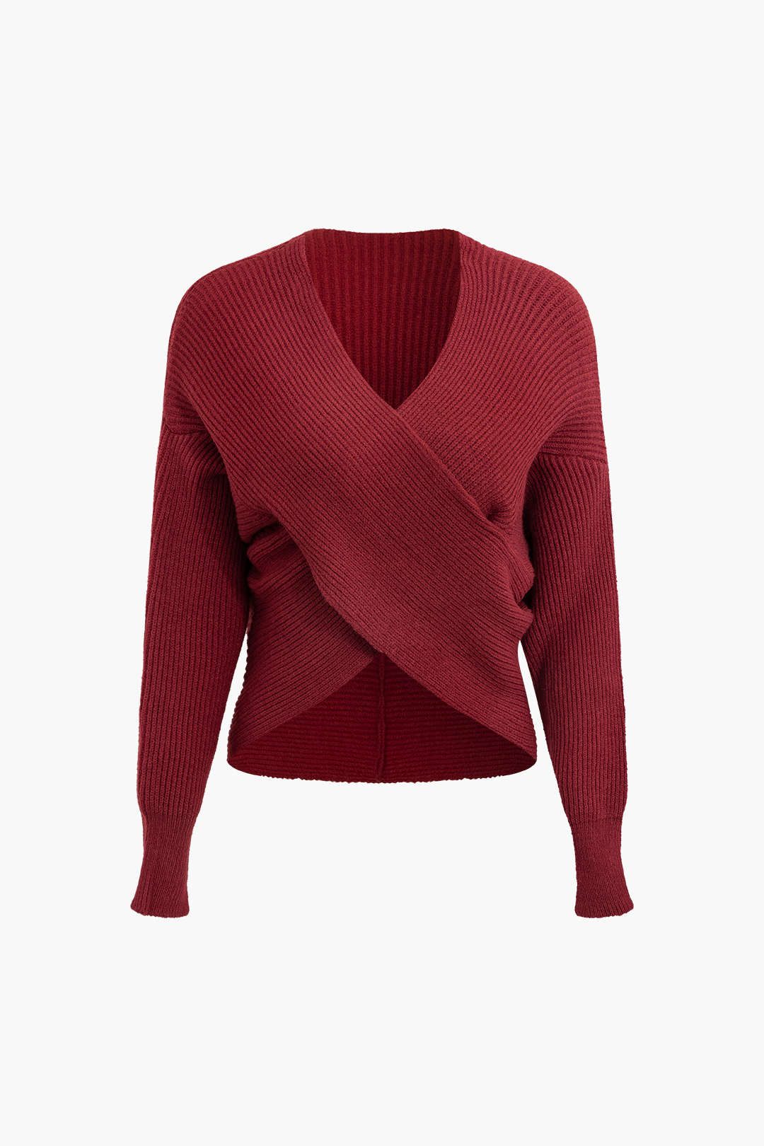 V-neck Cross Rib Knit Long Sleeve Top