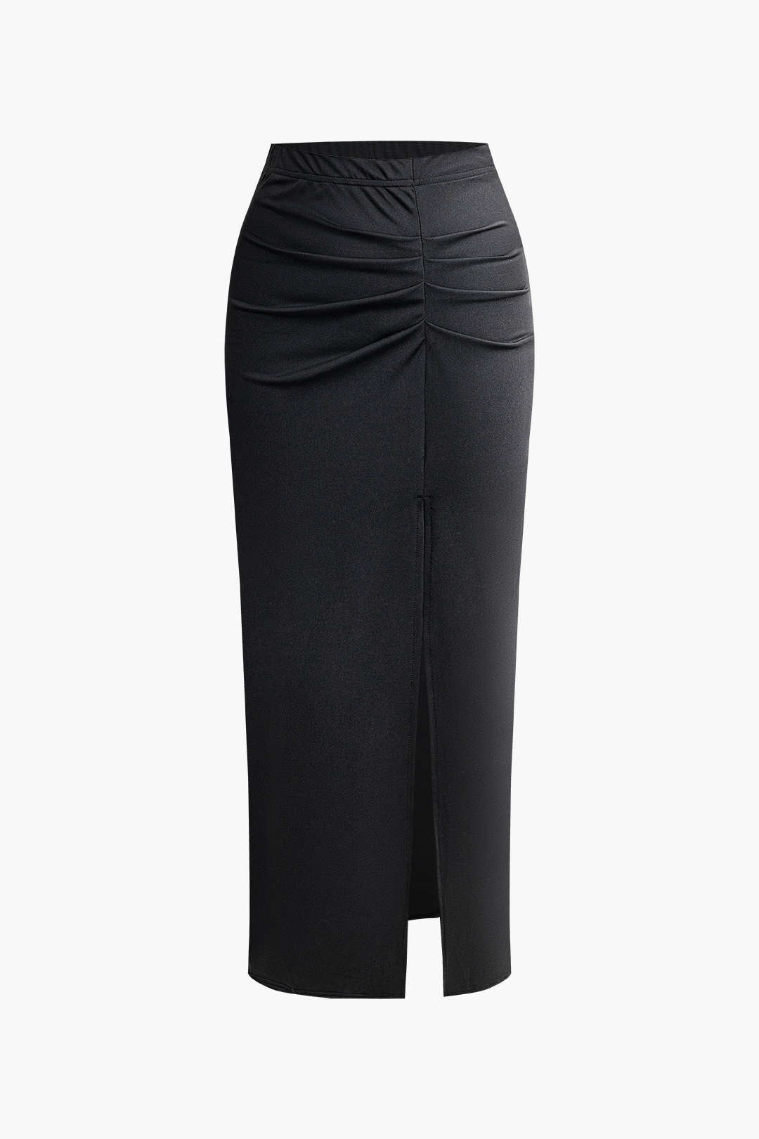 Mock Neck Crop Top And Ruched Split Maxi Skirt Set