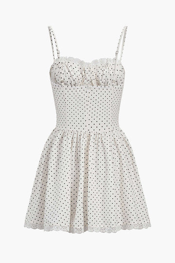 Polka Dot Pleated Slip Mini Dress