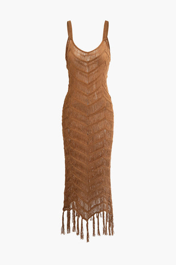 Fringe Hem Slip Knit Maxi Dress