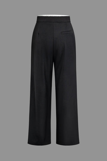 Contrast Drawstring Pleated Straight Leg Pants