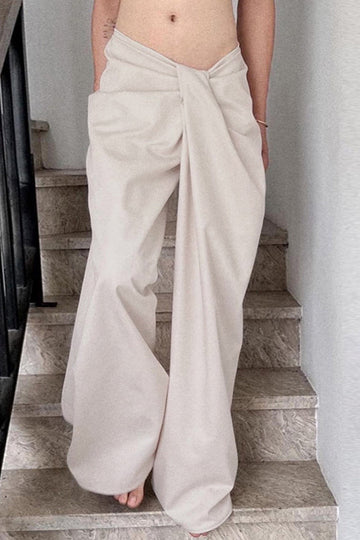 Asymmetrical Ruched Straight Leg Pants