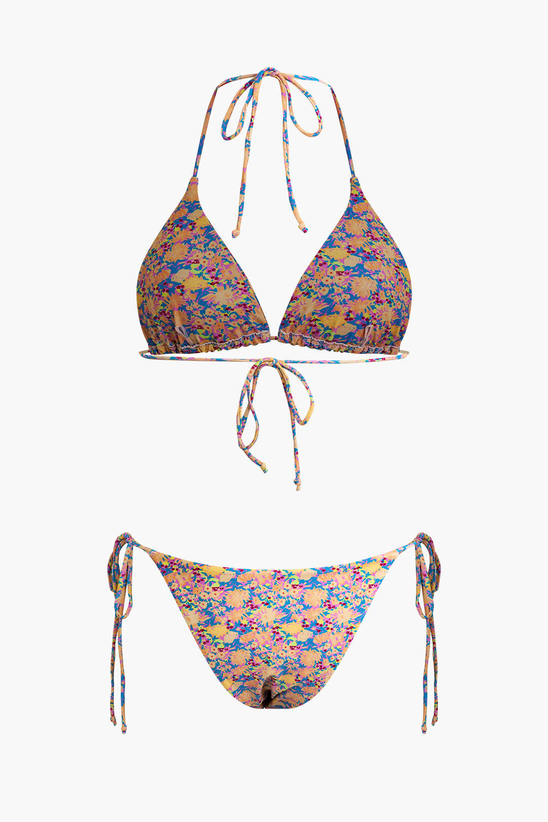 Floral Print Tie Halter Bikini Set