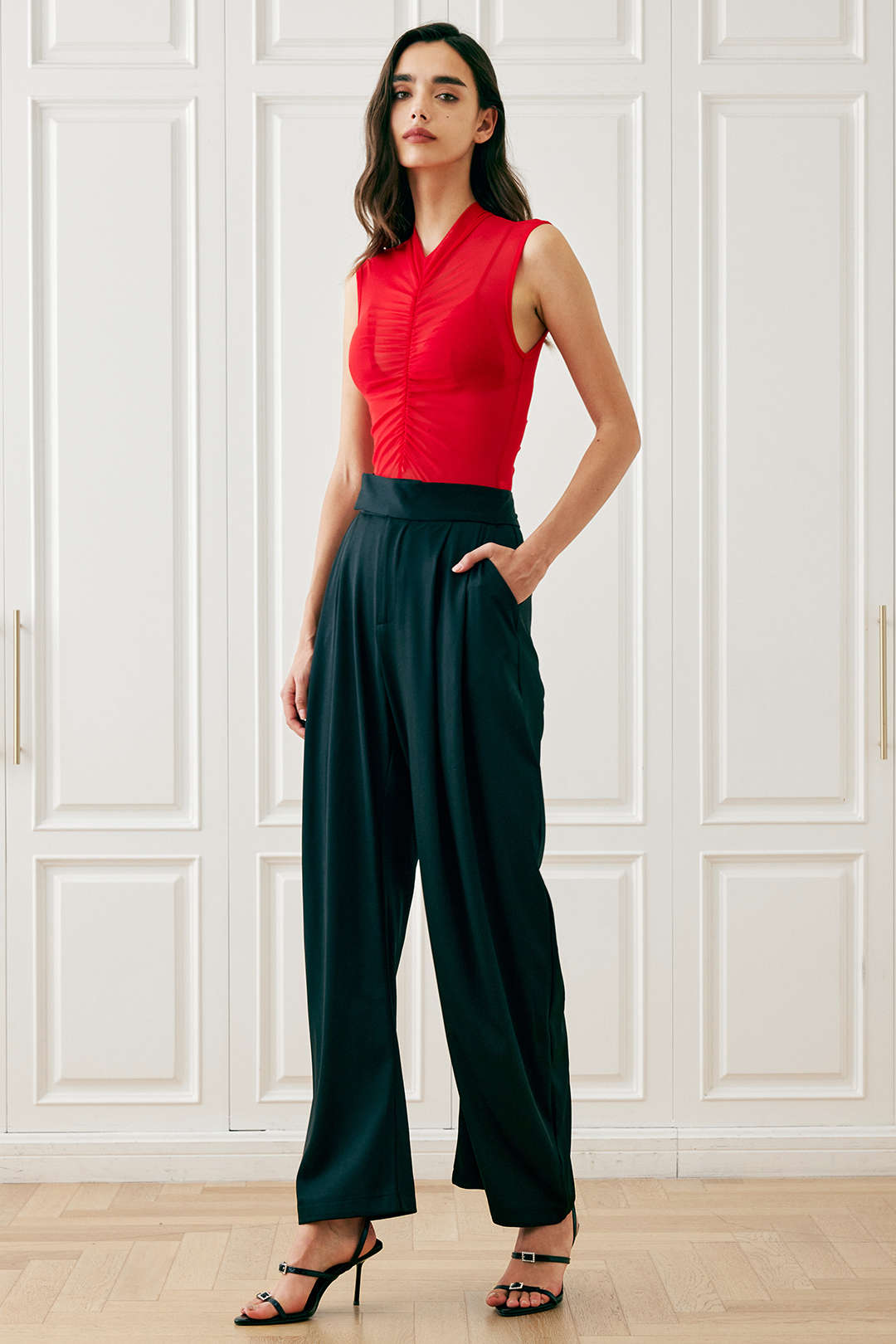 High Waist Pleated Straight Leg Pants