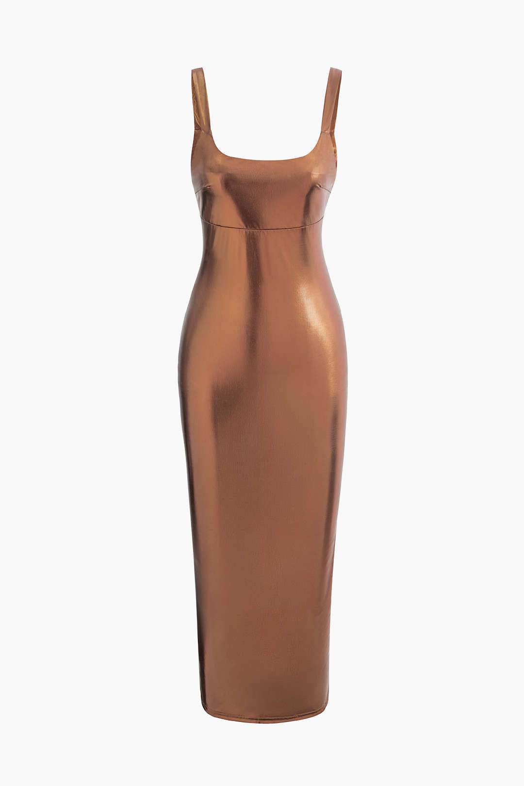 Metallic Square Neck Slit Midi Dress