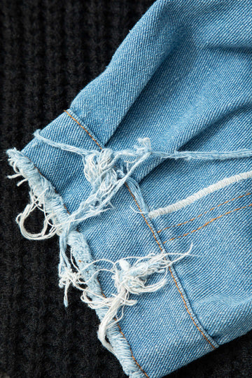 Contrast Denim Stitching Round Neck Sweater