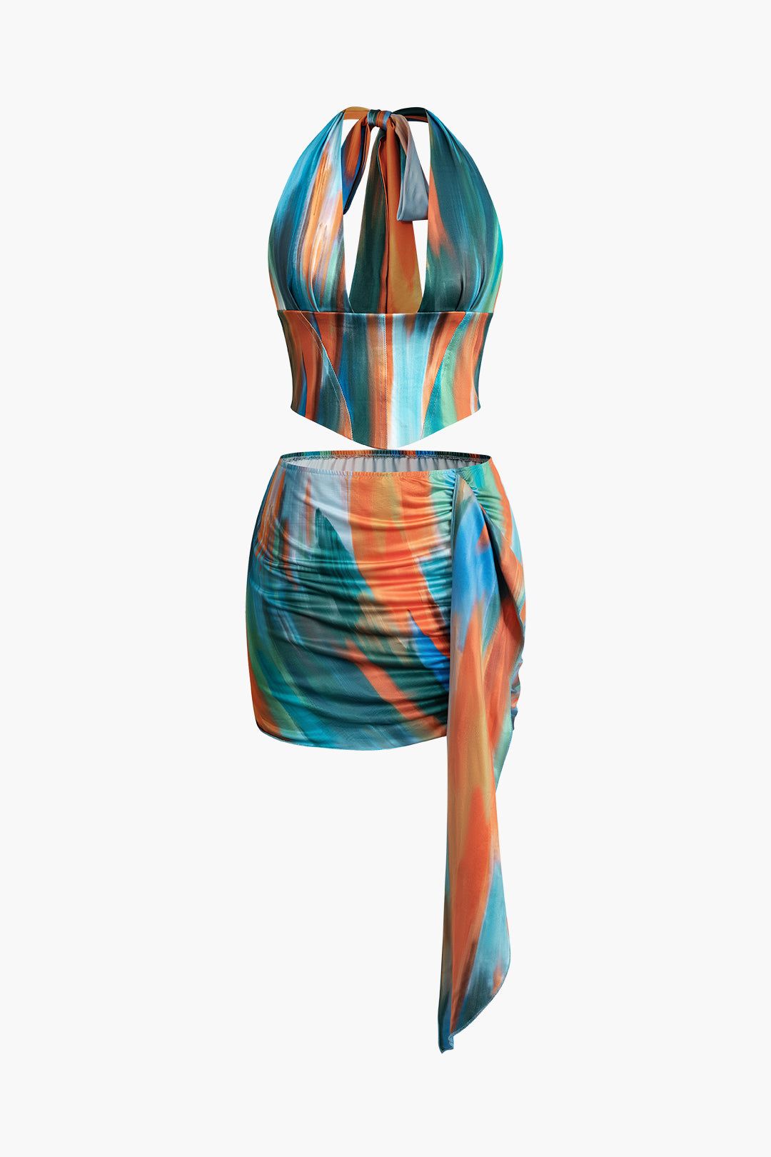 Ombre Tie Halter Tank Top And Mini Skirt Set