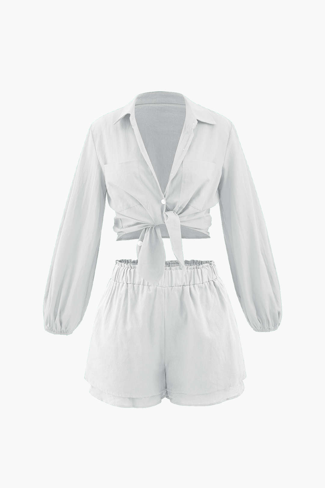 Chest Pocket Shirt And Frill Waist Shorts Set