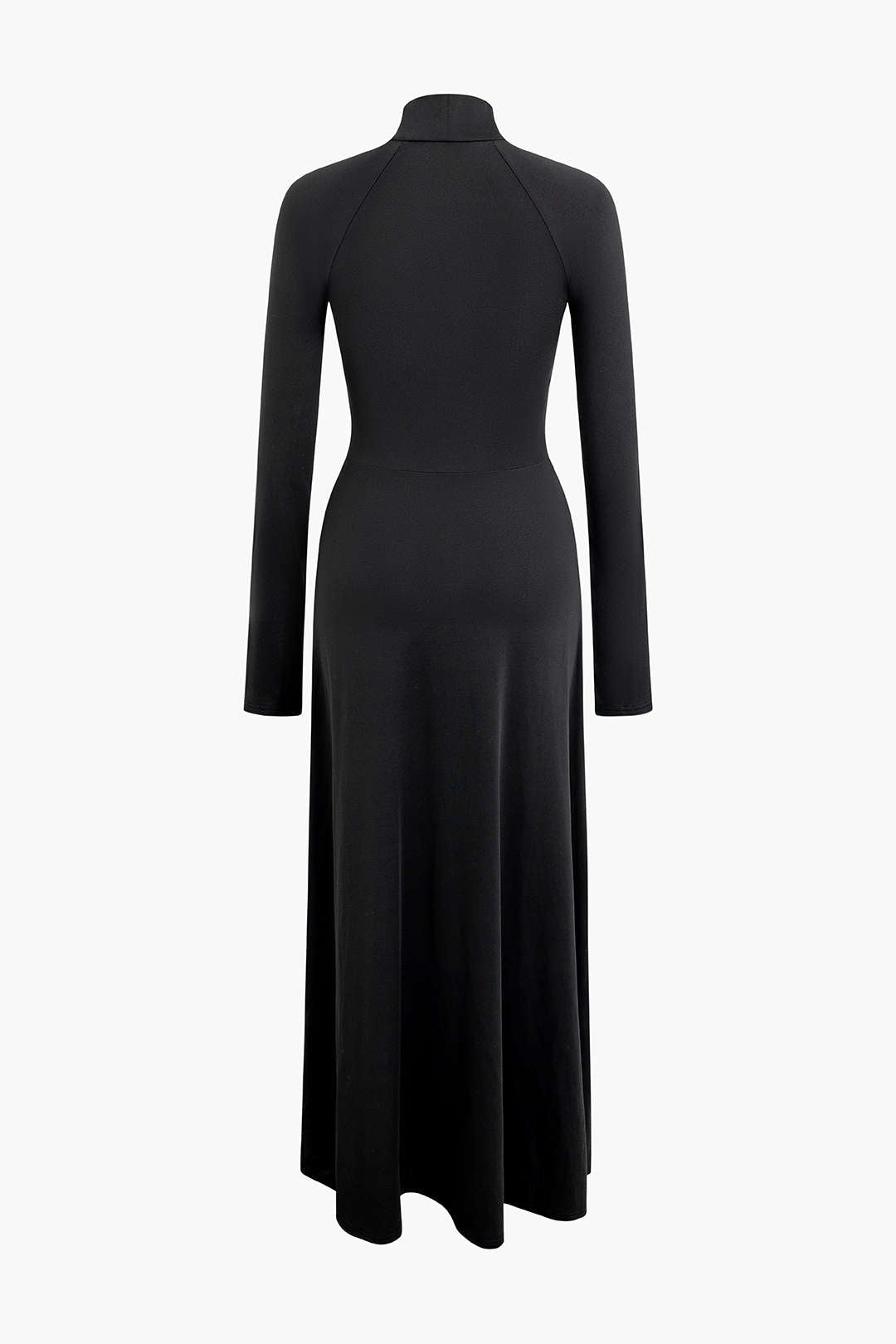 Cut Out Mock Neck Long Sleeve Pleated Maxi Dress