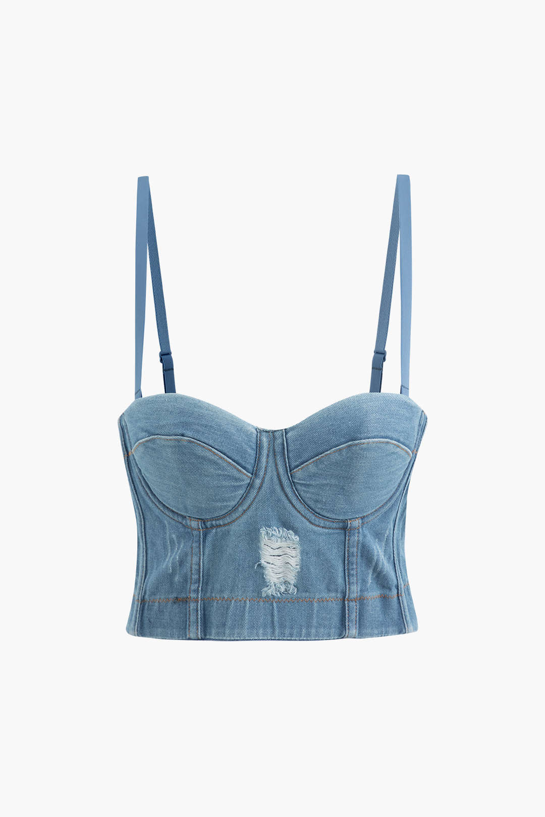 Destroyed Hook And Eye Denim Bustier Cami Top