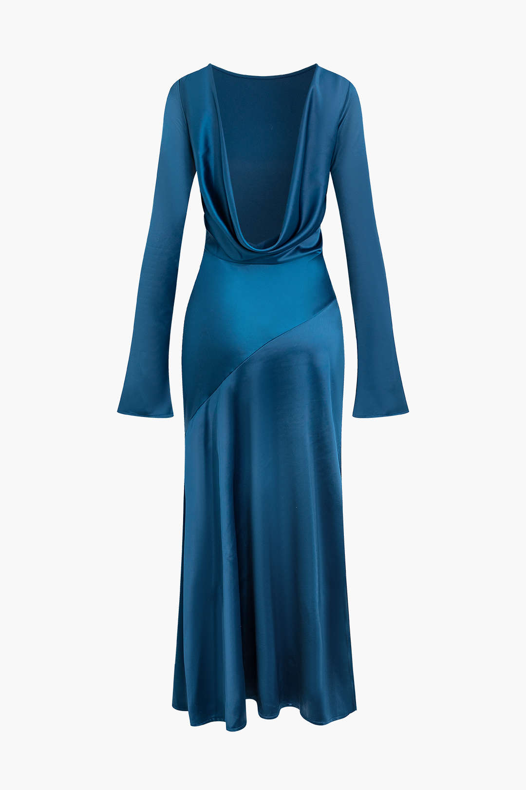 Satin Backless Bell Sleeve Slit Maxi Dress