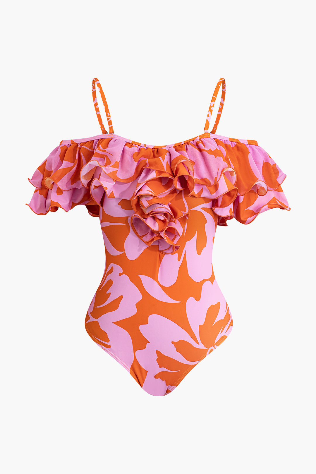 Floral Print Ruffle Slip Tummy Control One-Piece Swimsuit