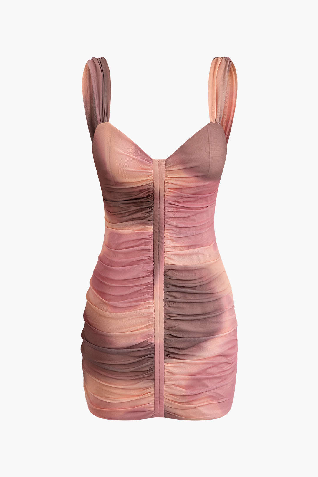 Tie Dye Mesh Ruched Slip Mini Dress