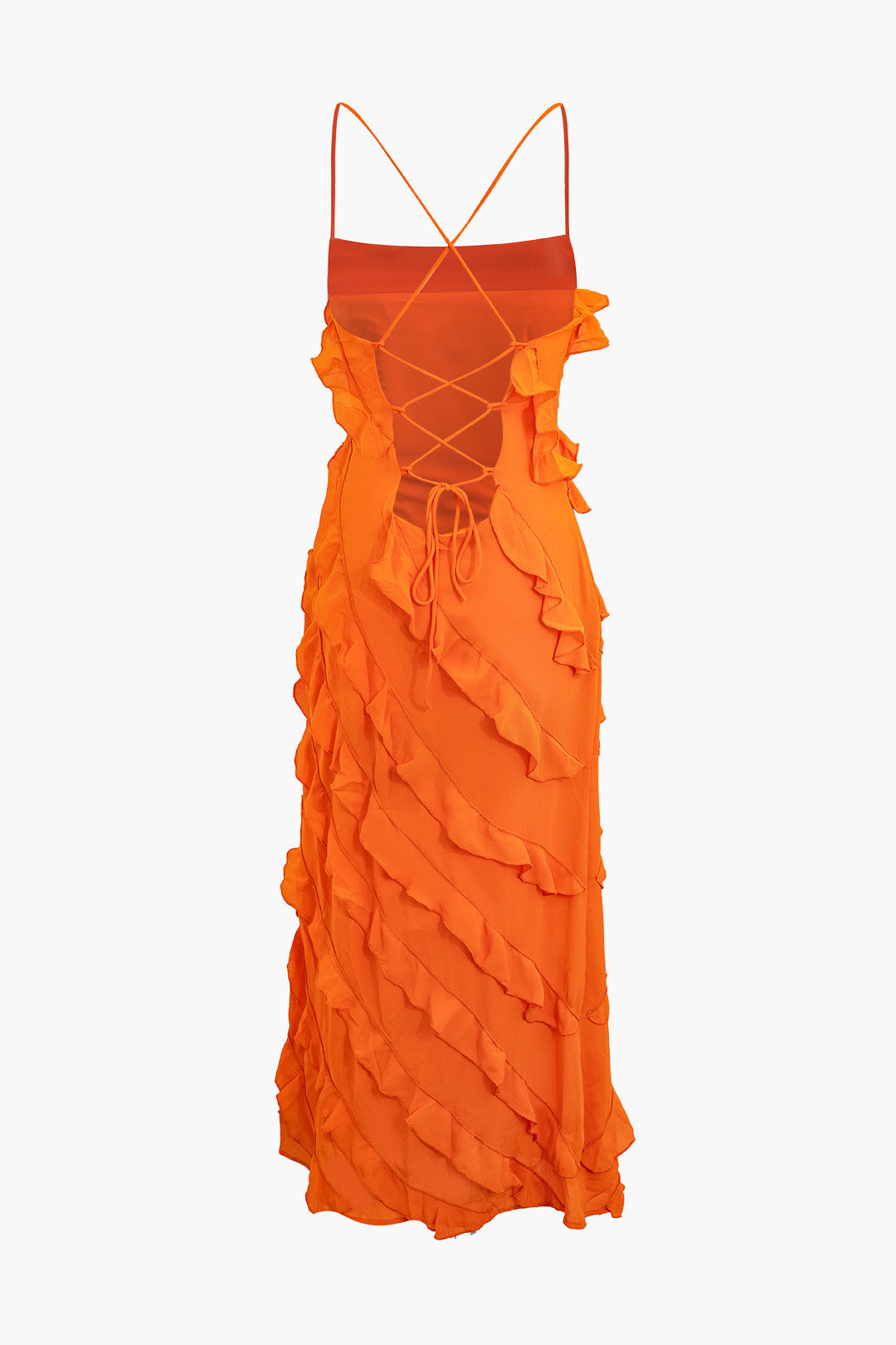 Ruffle Tie Backless Slip Maxi Dress