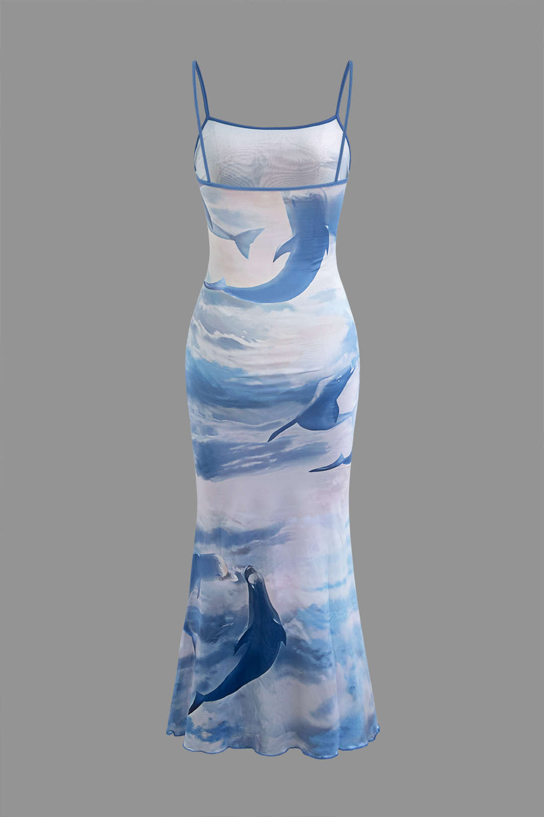 Dolphin Print Mesh Slip Midi Dress