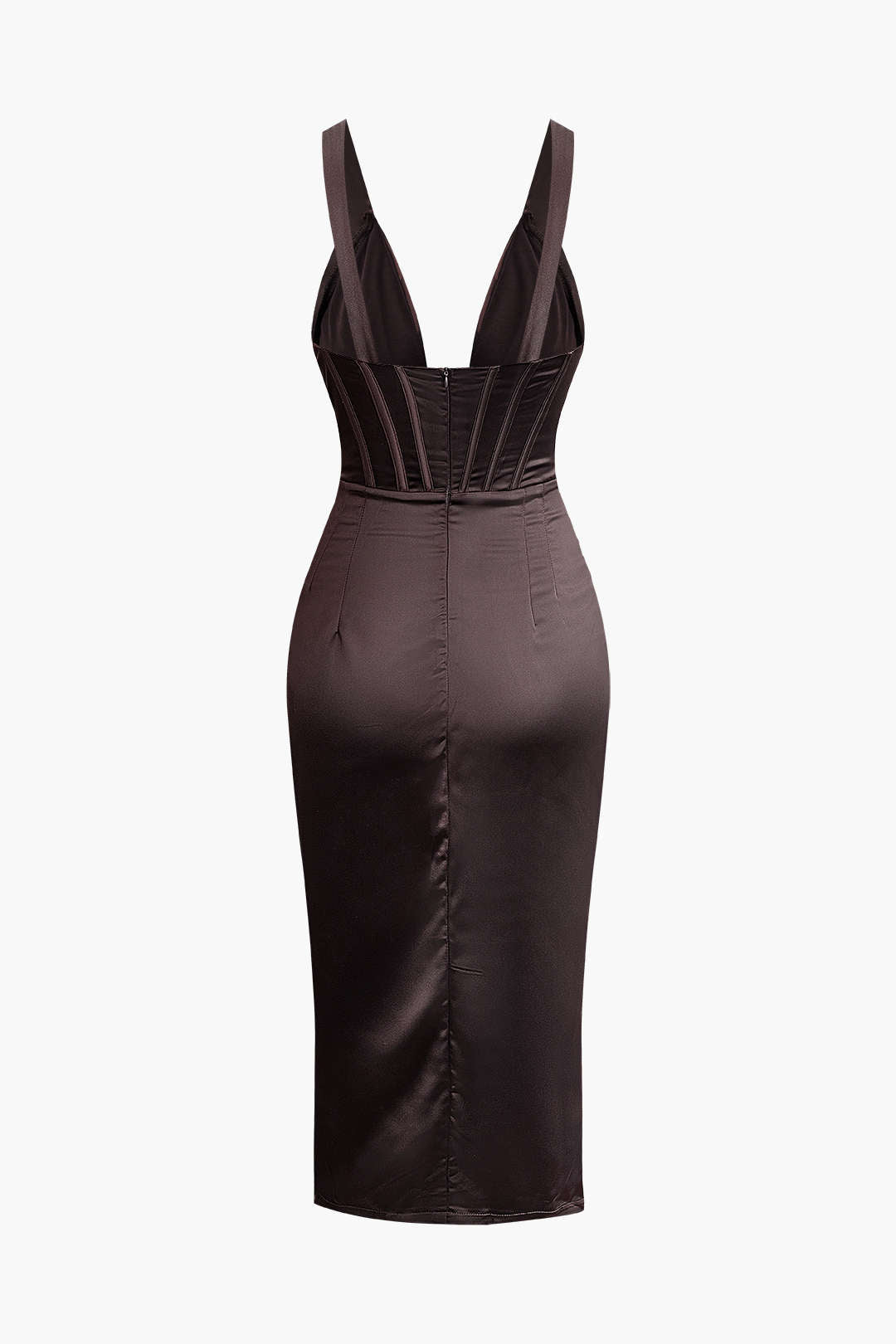 Ruched V-neck Slit Midi Dress