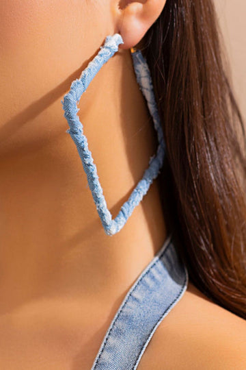 Distressed Denim Hoop Earrings