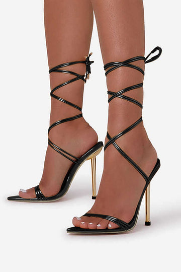 Open Pointed-toe Lace-up High Heels