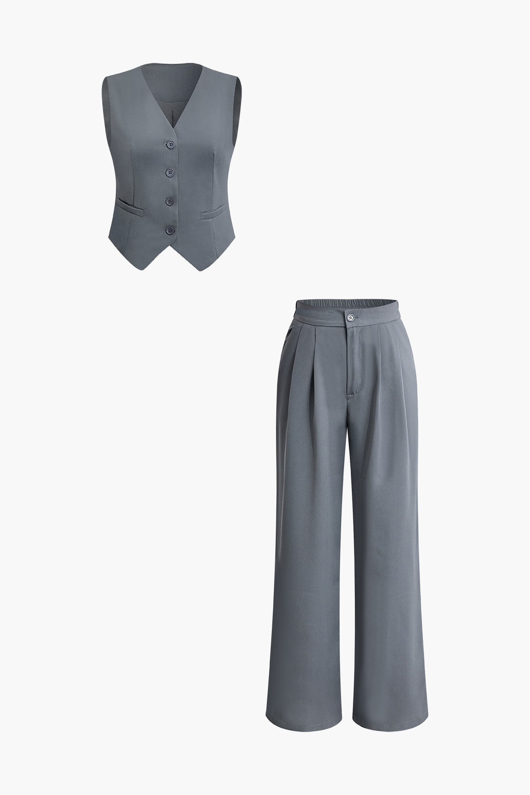 V-neck Sleeveless Vest And Wide Leg Pants Set