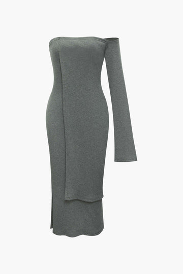 Asymmetric Knit Turtleneck Top And Midi Dress Set