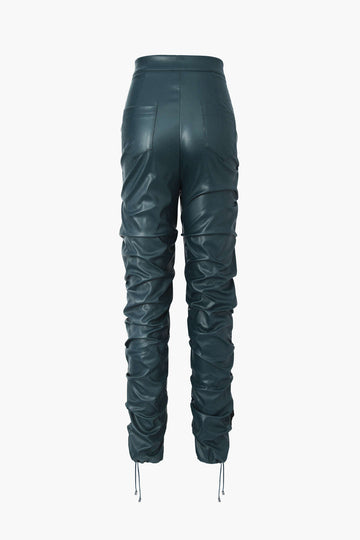 Pu Faux Leather High Waisted Gathered Skinny Leg Pants