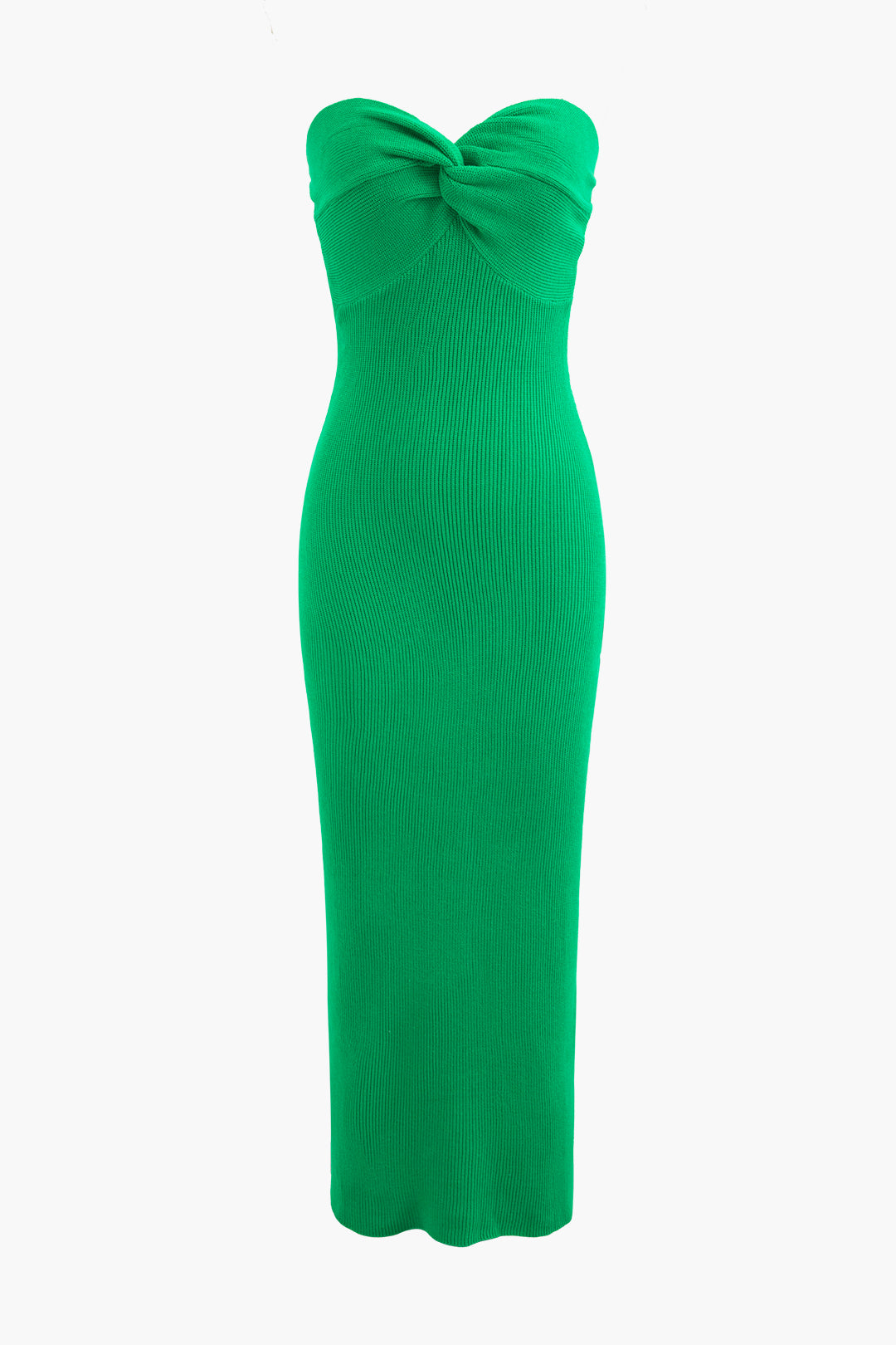 Twist Strapless Slit Knit Midi Dress