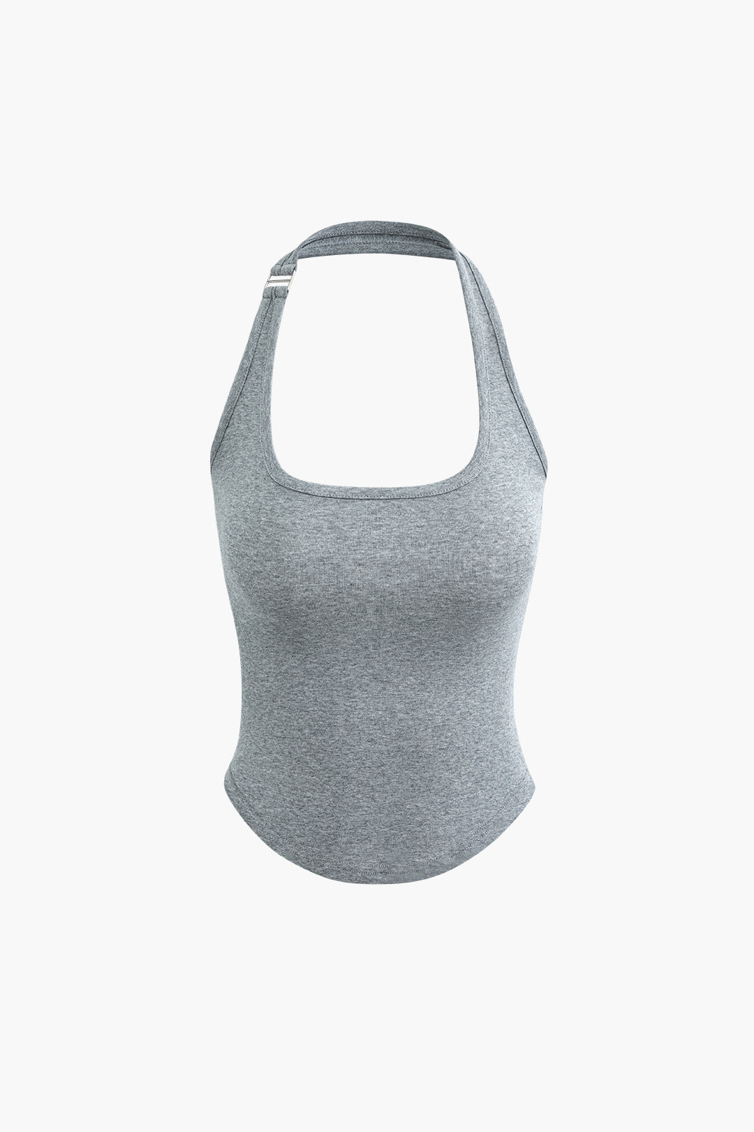 Solid Halter Curved Hem Tank Top