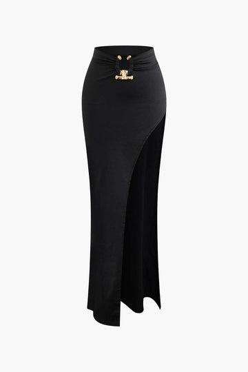 U-ring Crop Tube Top And Asymmetric Slit Skirt Set