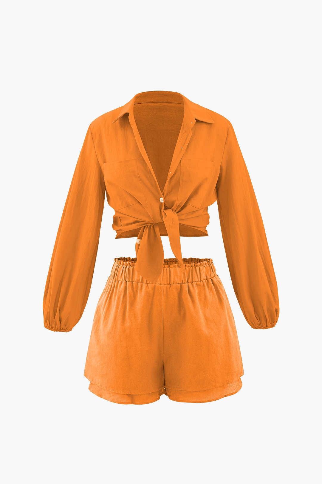 Chest Pocket Shirt And Frill Waist Shorts Set