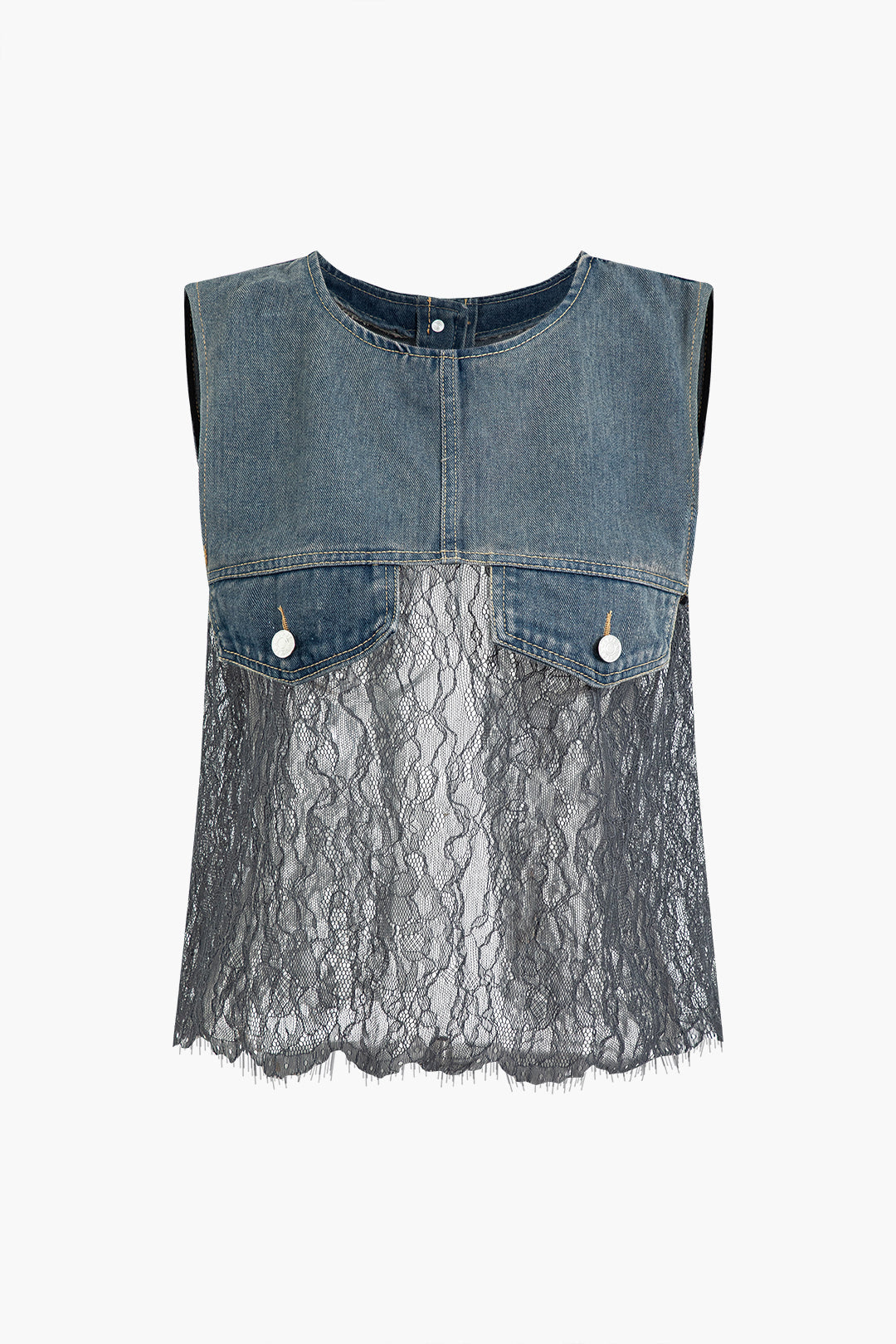 Lace Patchwork Denim Tank Top