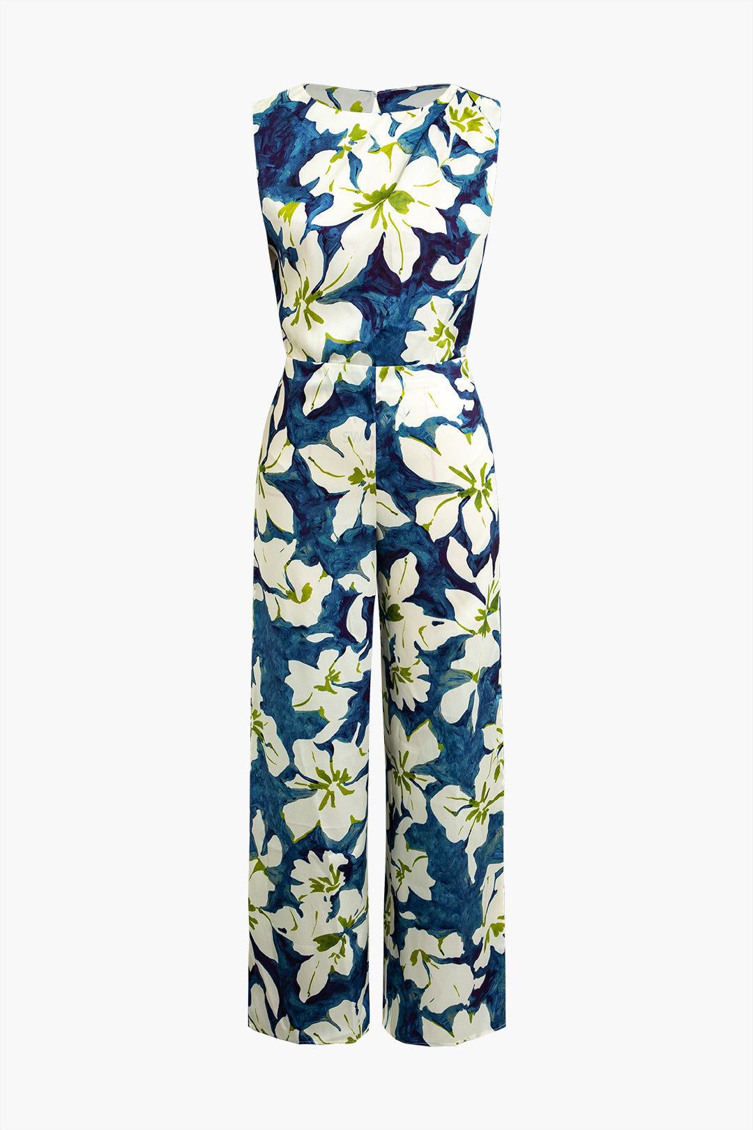 Floral Print Open Back Design Sleeveless Jumpsuit