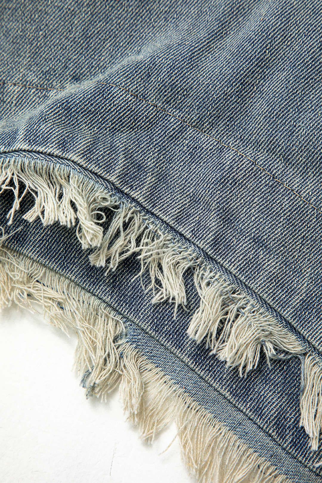 Stand Collar Asymmetric Sleeveless Fringe Hem Denim Top