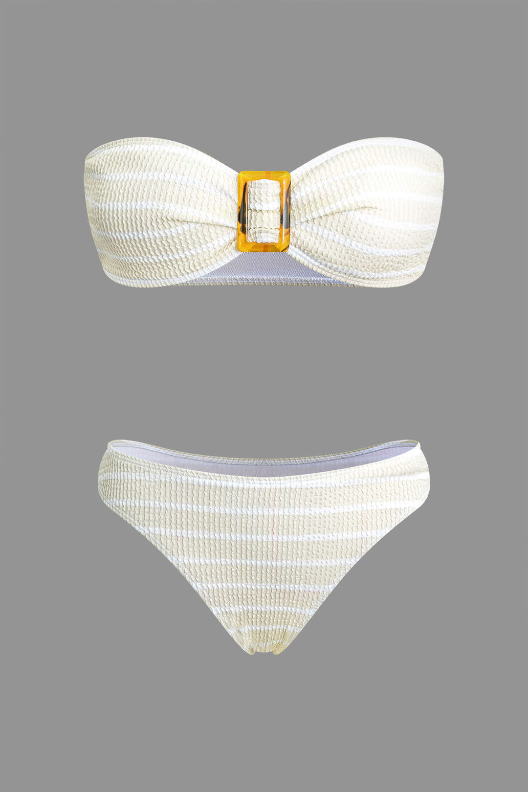 Textured Buckle Detail Tube Bikini Set