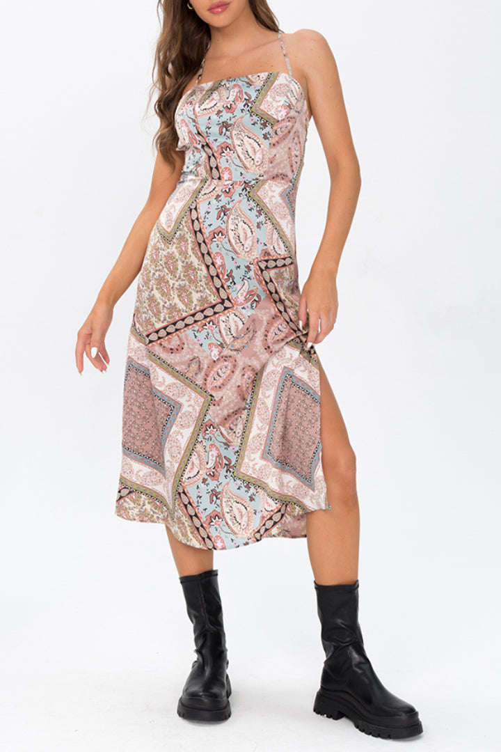 Retro Scarf Print Midi Dress