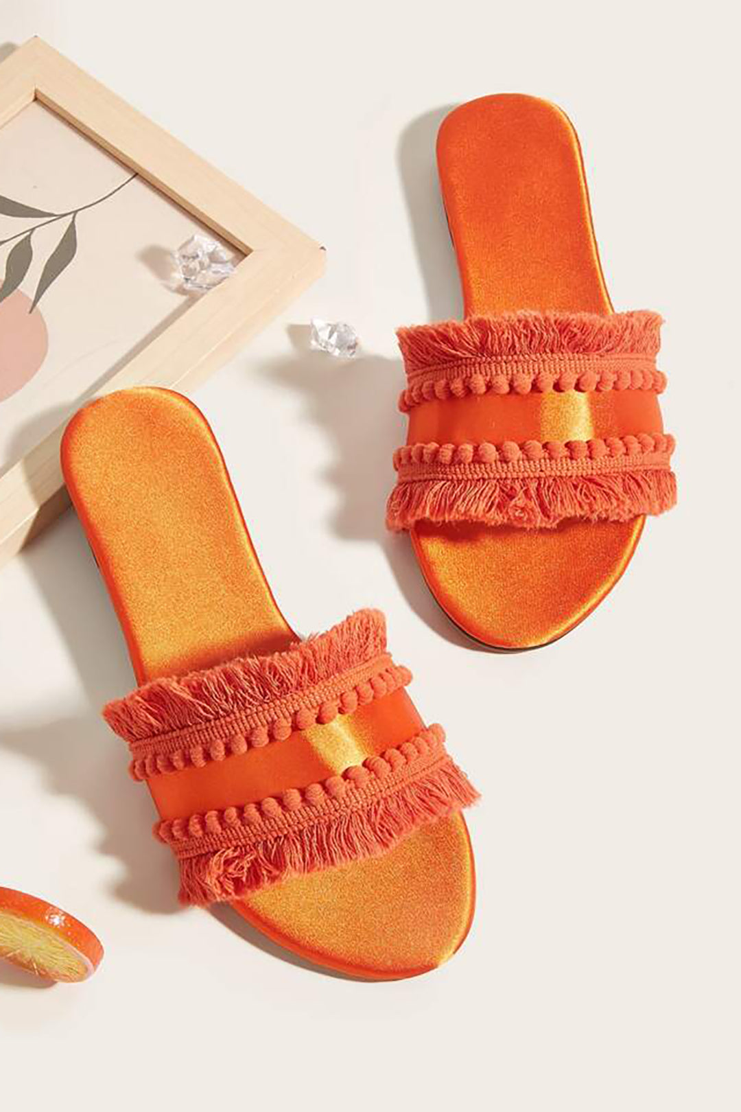 Fringed Flat Slippers