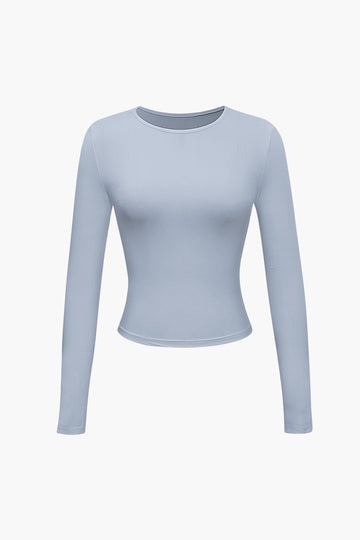 Solid Round Neck Long Sleeve Top