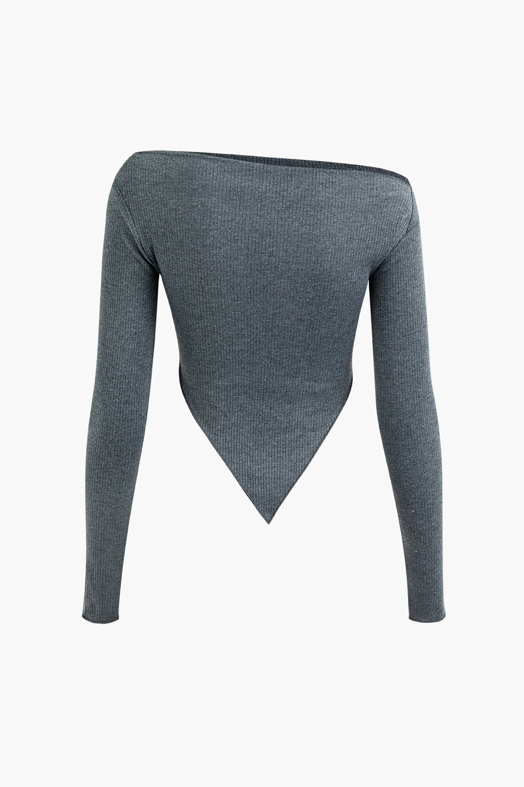 Asymmetric Rib Knit V-Hem Long Sleeve Top