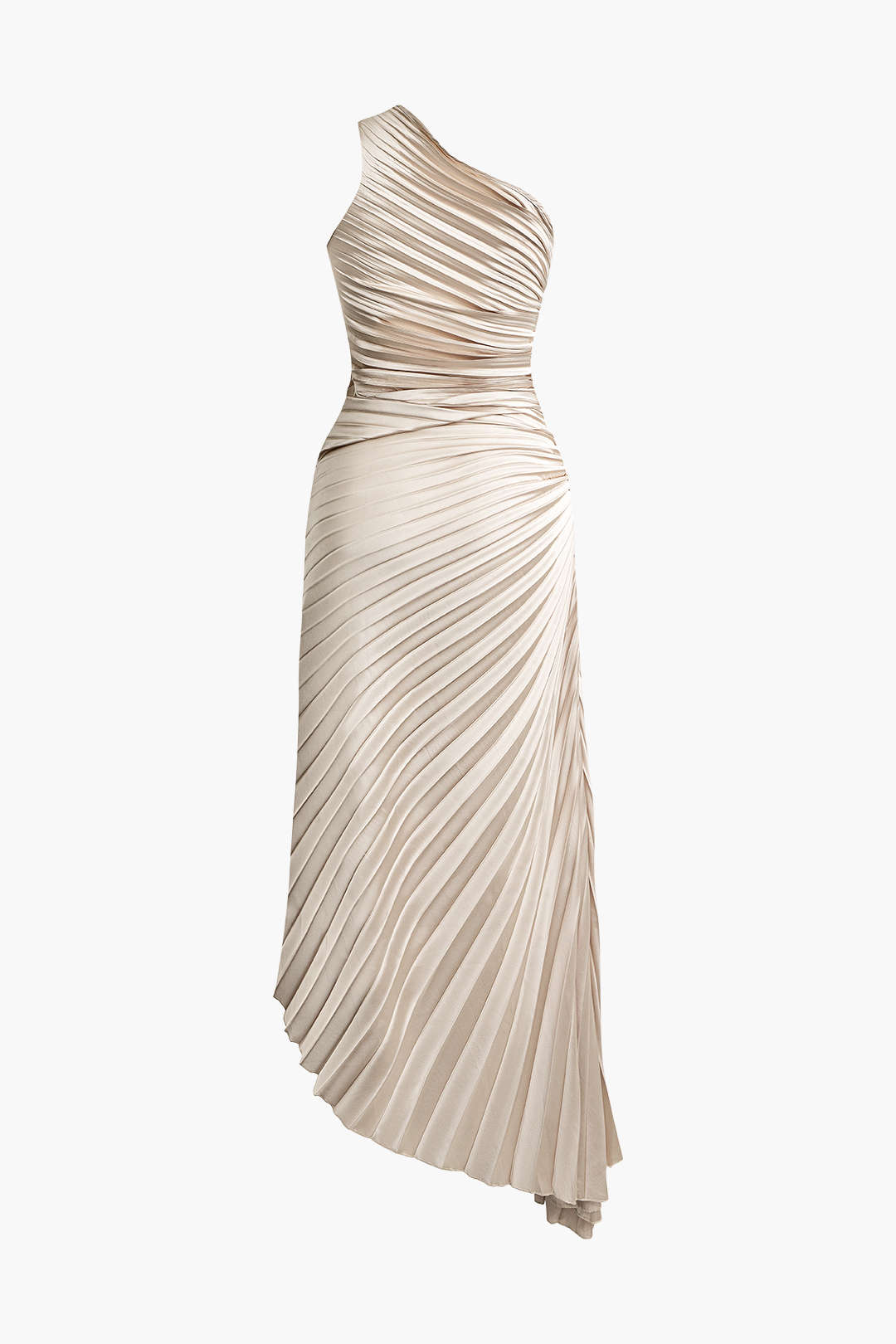 Asymmetrical One Shoulder Pleated Midi Dress