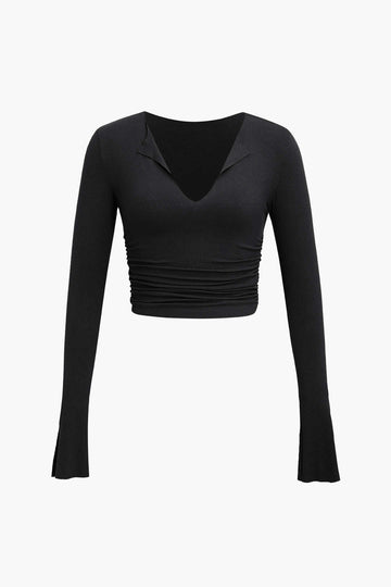 Ruched V-neck Slit Sleeve Top