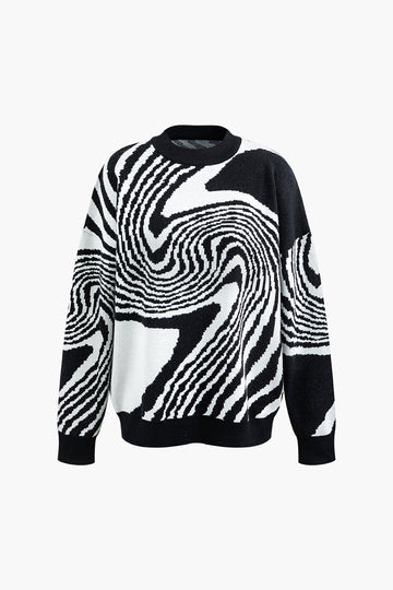 Line Pattern Round Neck Sweater